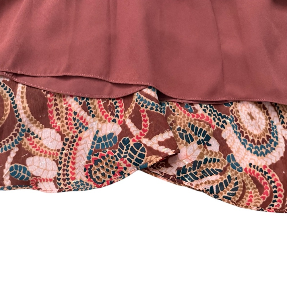 A.L.C. Vera Ruffles Silk Chiffon Floral Paisley Print Mini Skirt Maroon Size 2 - Picture 10 of 12